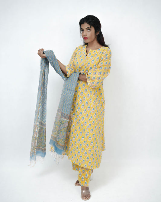 Yellow Kurtha Set