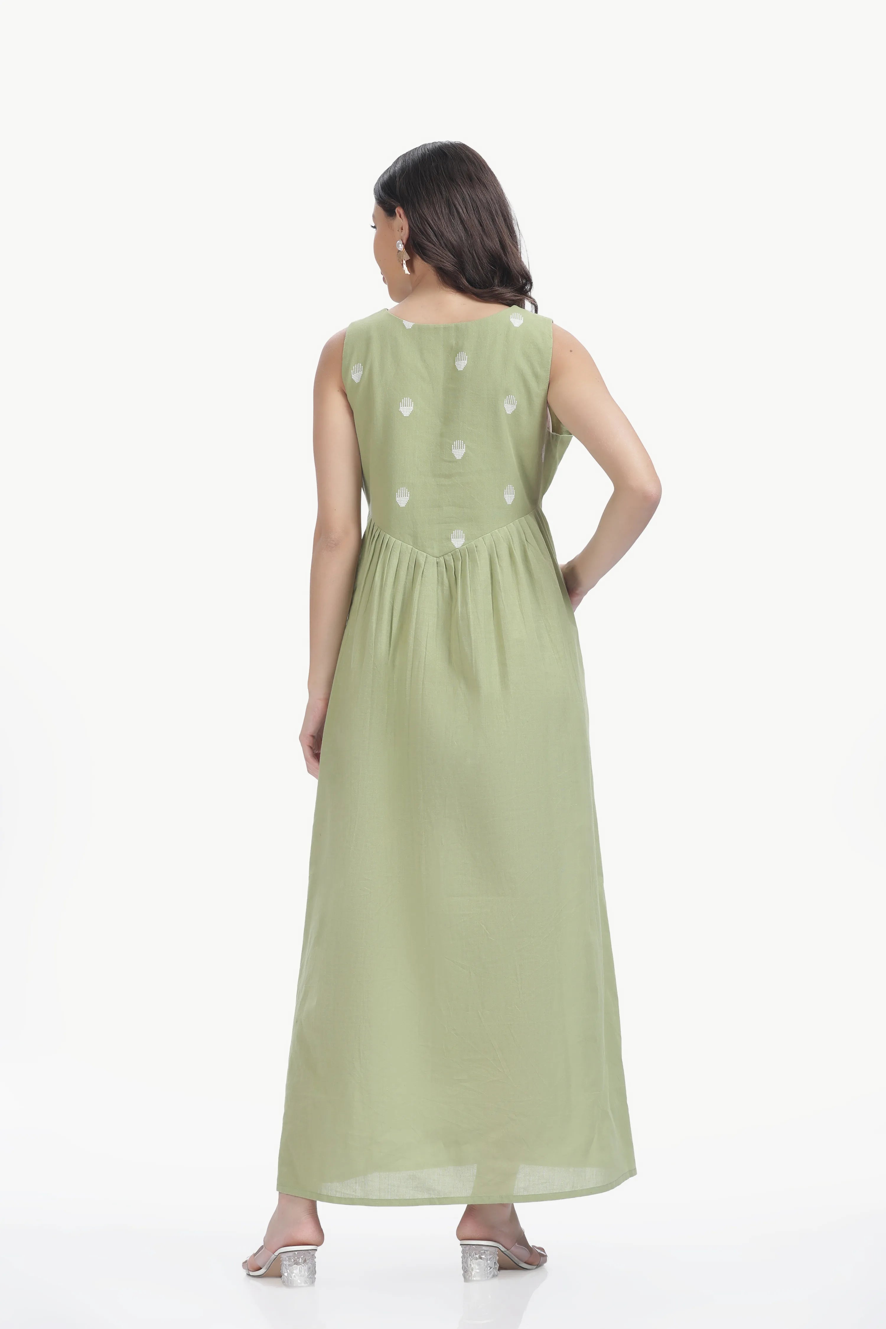 HANDLOOM JAMDHAINI STRAP MAXI DRESS GREEN Tulen