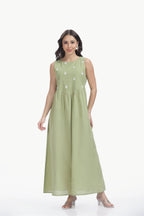 HANDLOOM JAMDHAINI STRAP MAXI DRESS GREEN Tulen