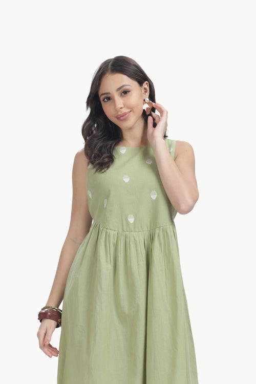 HANDLOOM JAMDHAINI STRAP MAXI DRESS GREEN Tulen