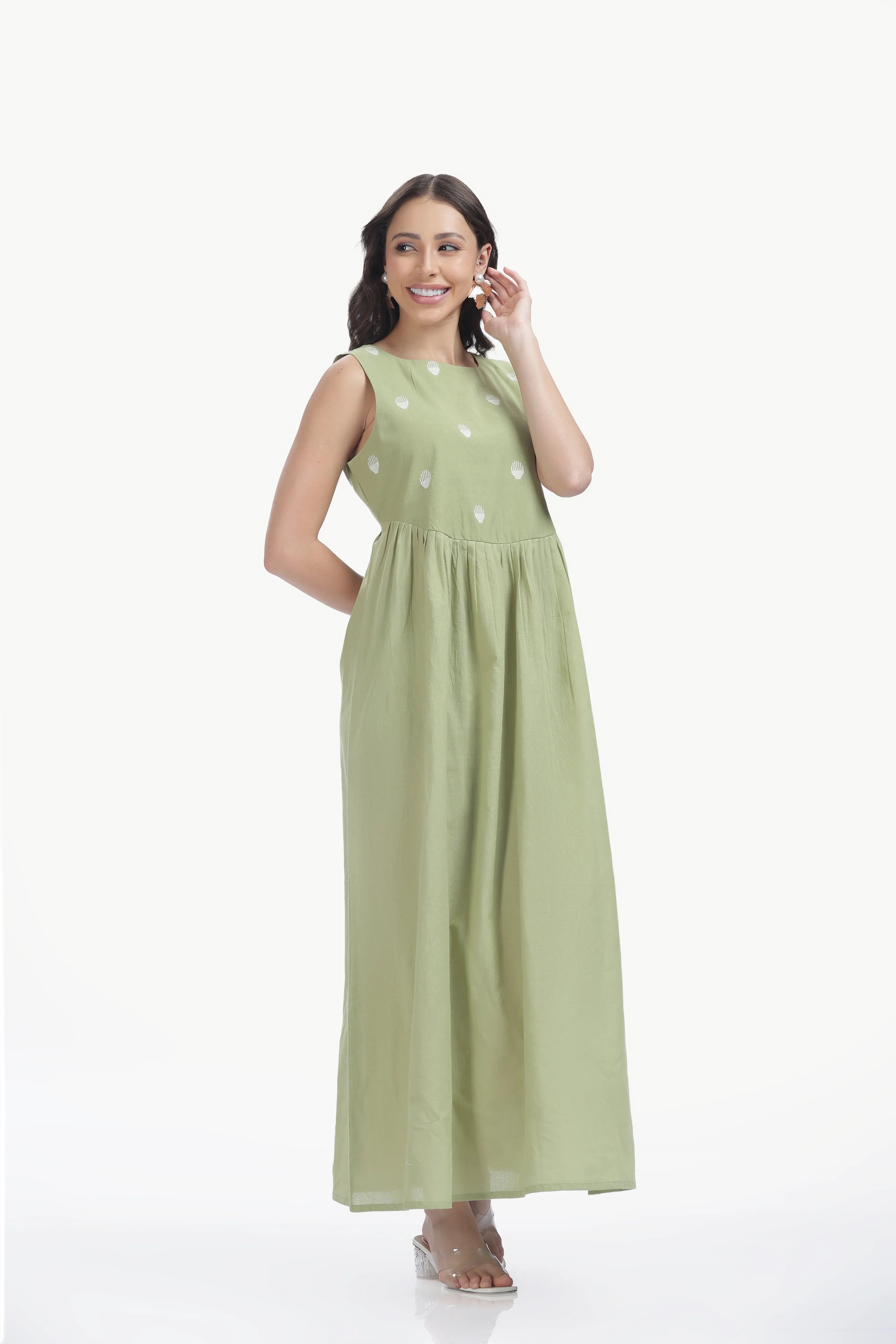 HANDLOOM JAMDHAINI STRAP MAXI DRESS GREEN Tulen