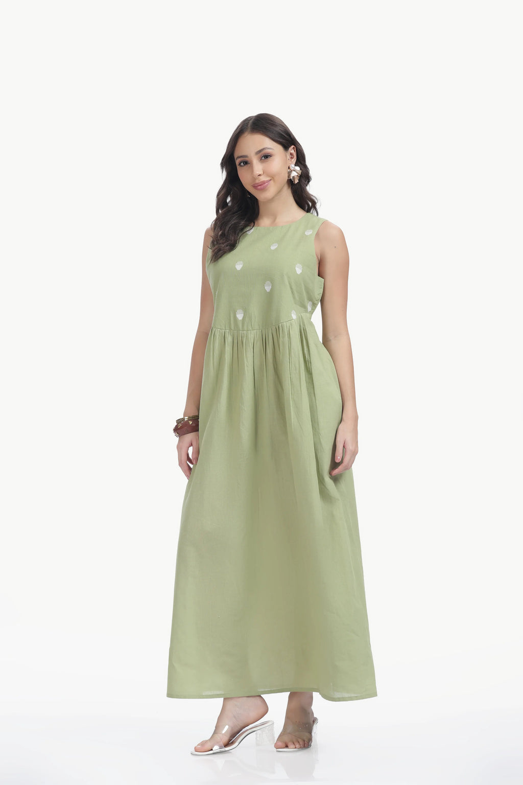 HANDLOOM JAMDHAINI STRAP MAXI DRESS GREEN Tulen
