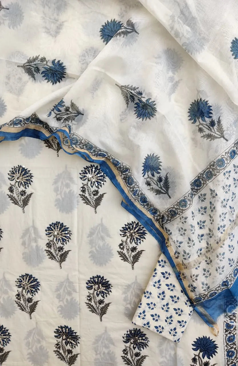 COTTON HAND BLOCK SUIT & CHANDERI DUPATTA Tulen