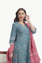 ERA KURTI SET TEAL GREEN