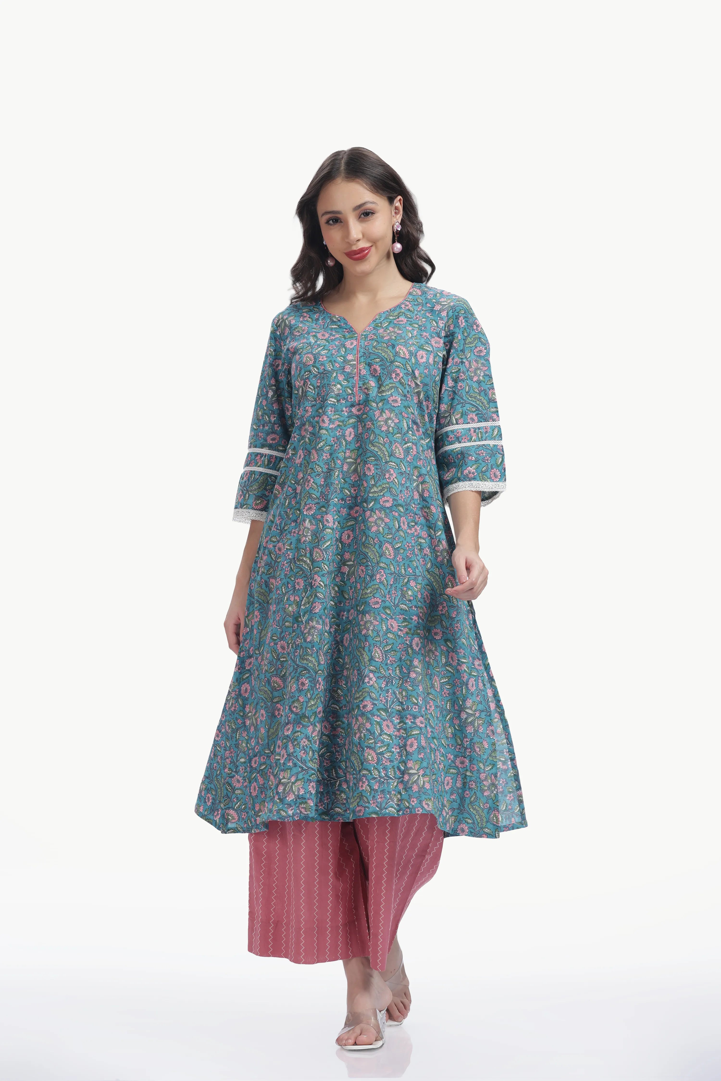 ERA KURTI SET TEAL GREEN
