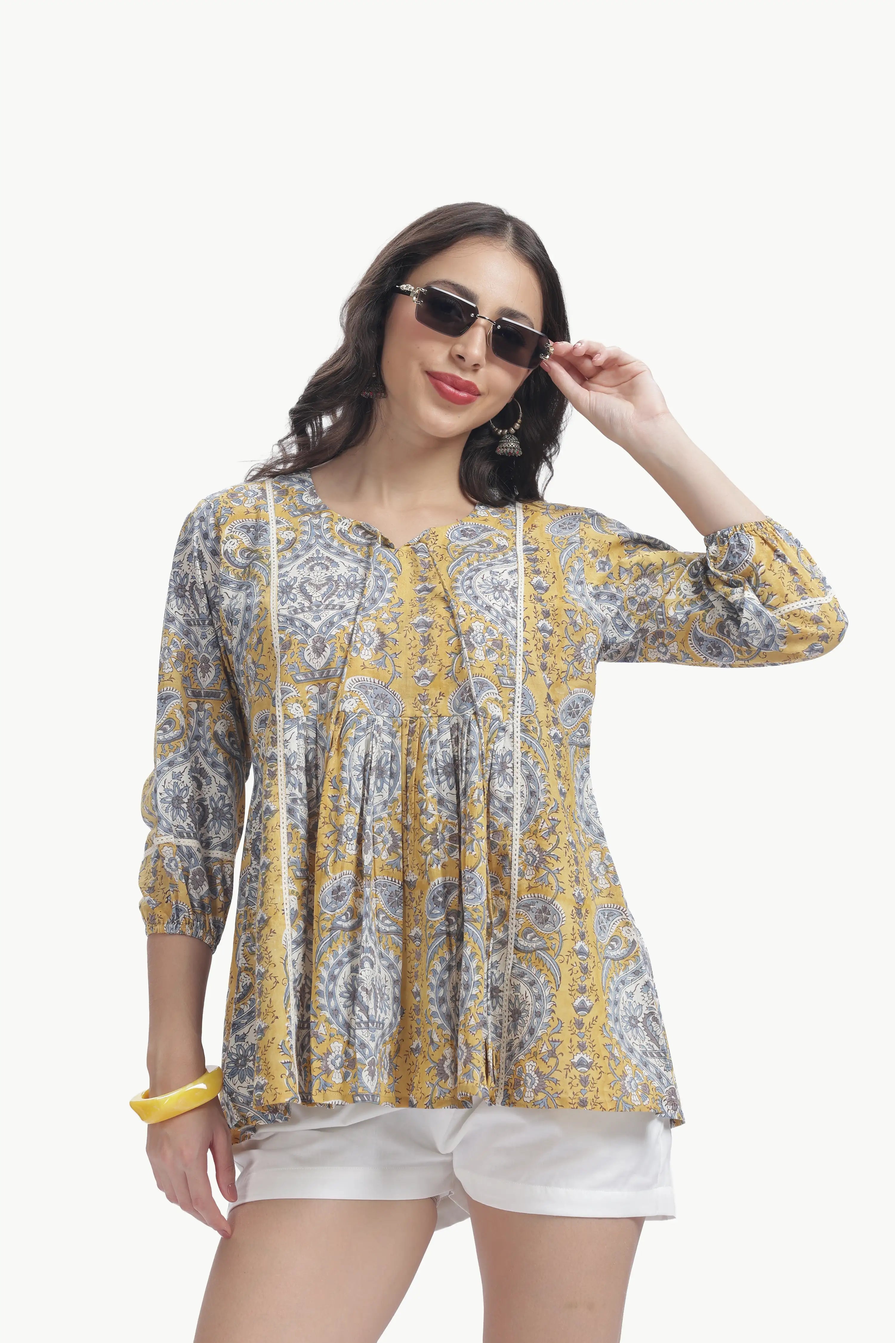 KYRA TUNIC MUSTARD YELLOW & GREY Tulen
